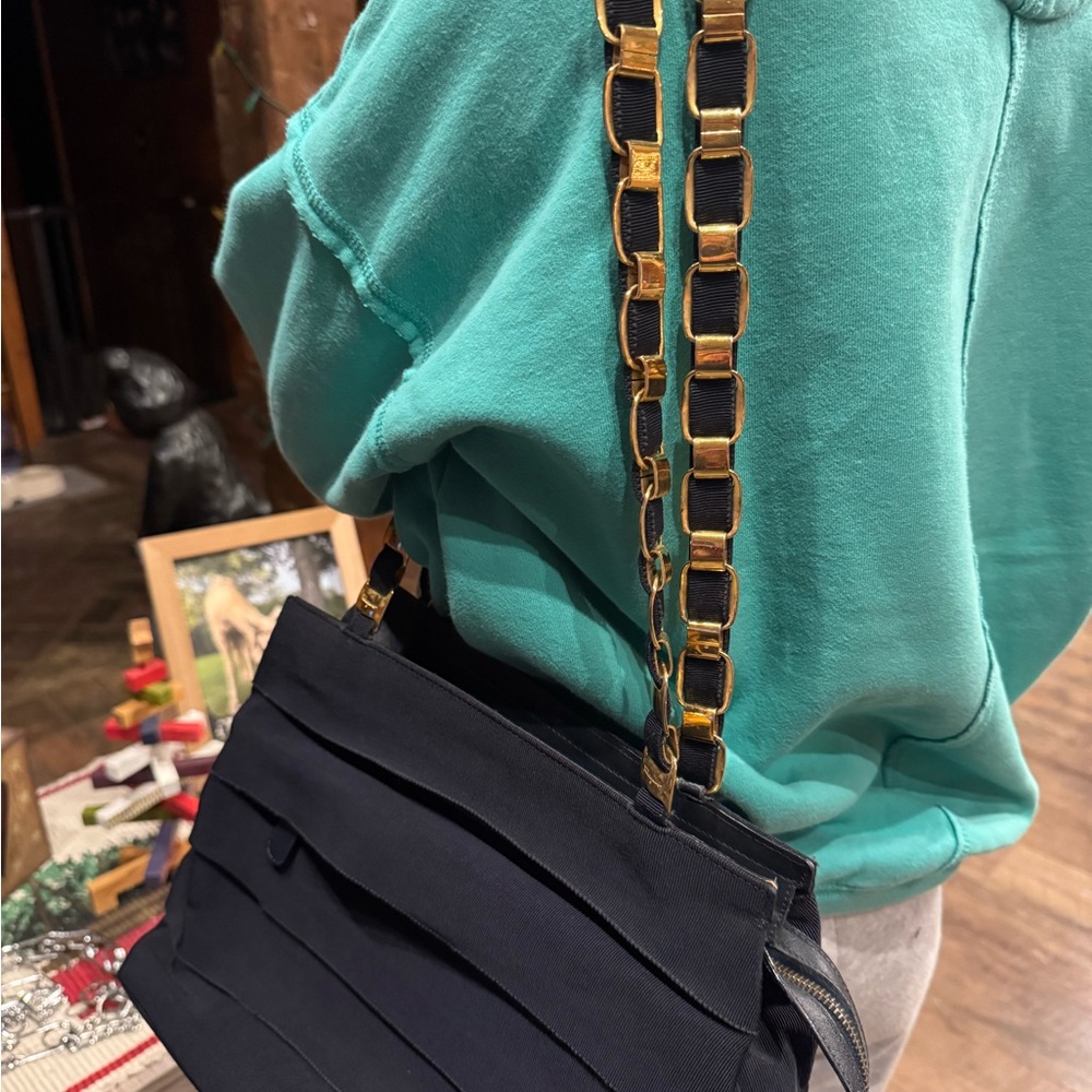Salvatore Ferragamo Black Shoulder Bag with Gold Chain